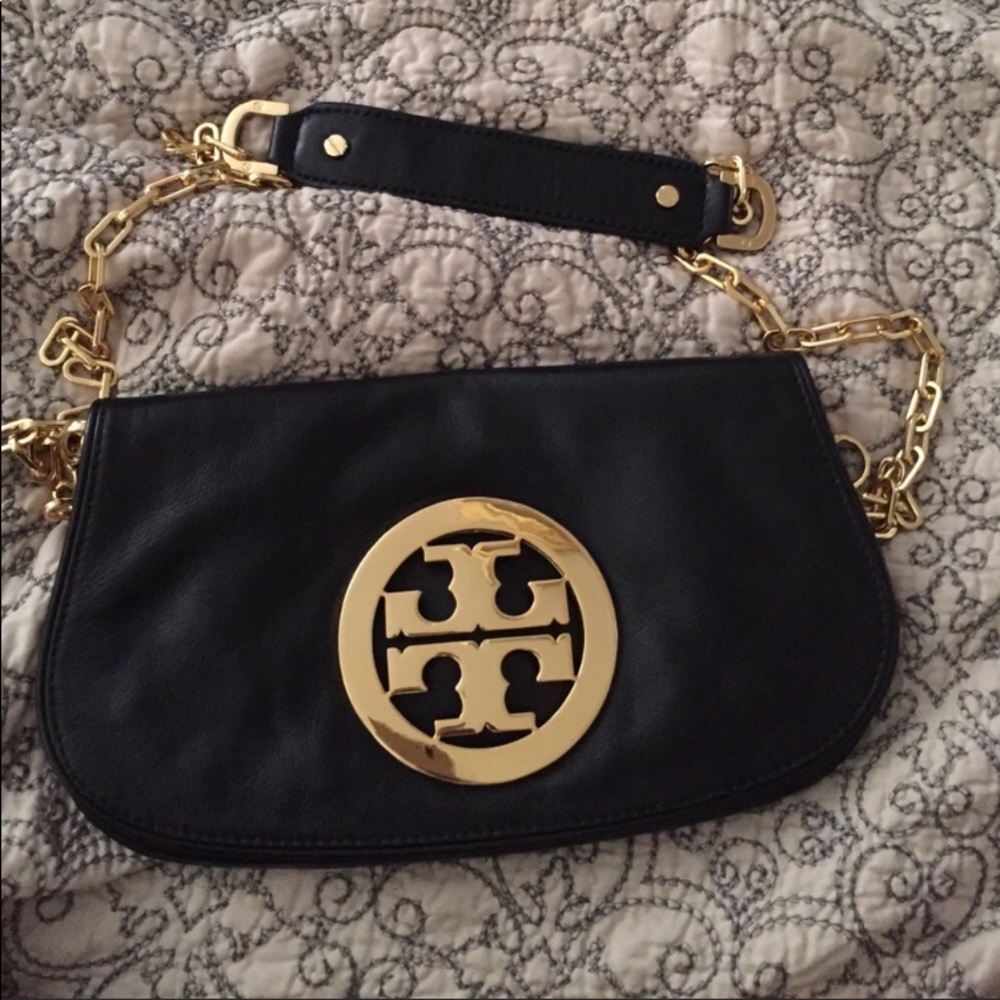 Tory burch Reva leather black clutch
